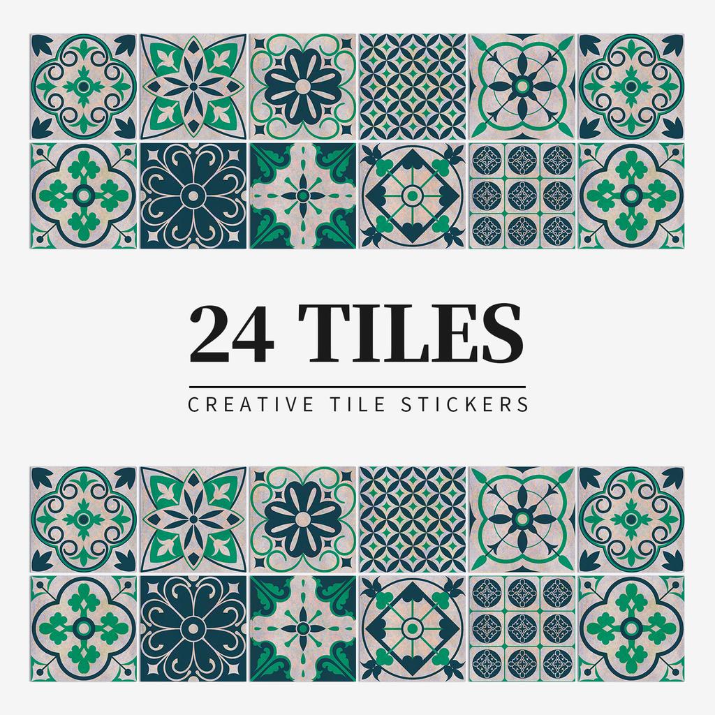 24 Pieces European Pattern Self-Adhesive Tile Sticker Waterproof And Oil-Proof Kitchen Bathroom Wall Decoration Matte Film Pvc Wall Sticker