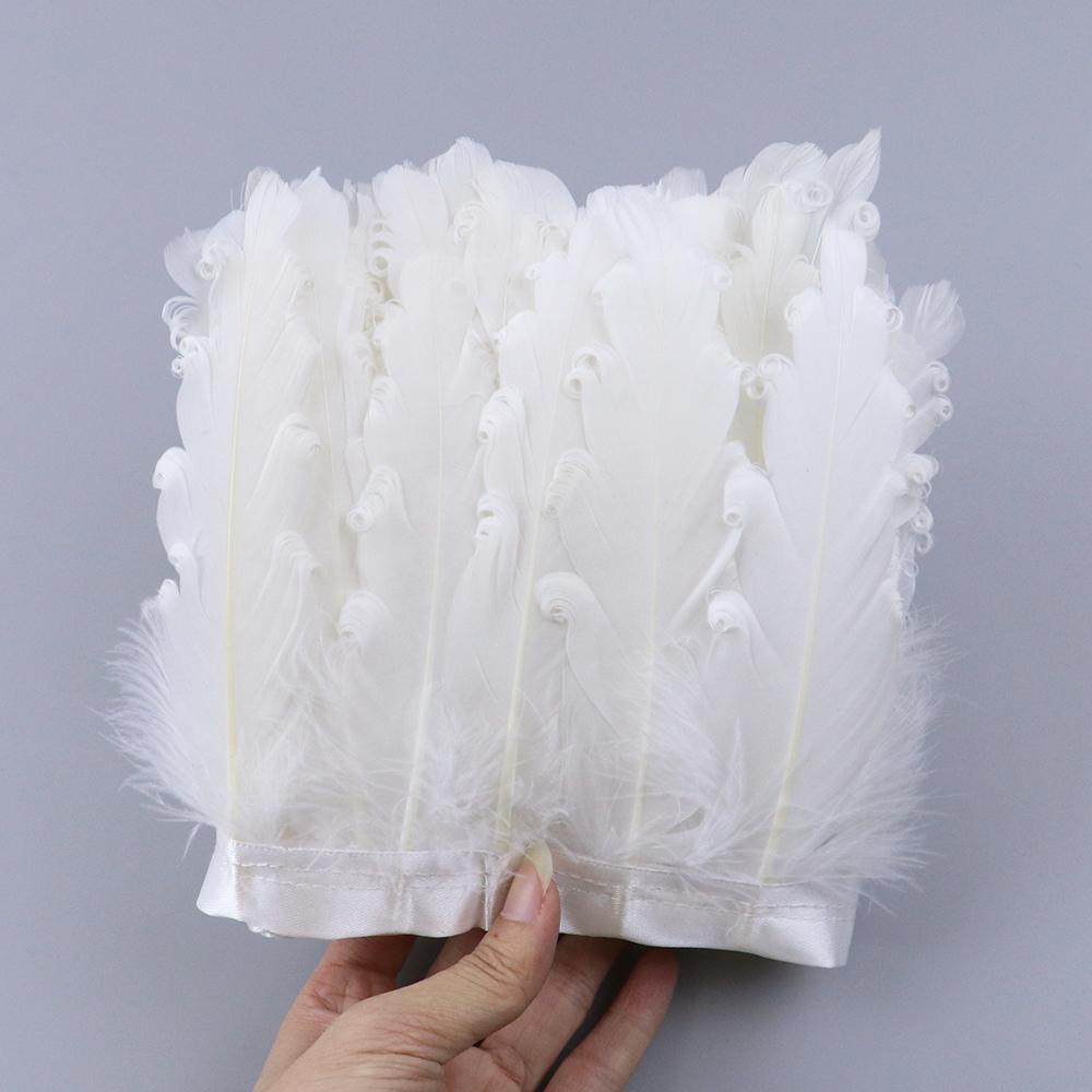 6-8" White Curly Goose Feather Trim Ribbon Making Christmas Decorative Festivals Crafts Natural Swan Pluma Trimming Handicraft