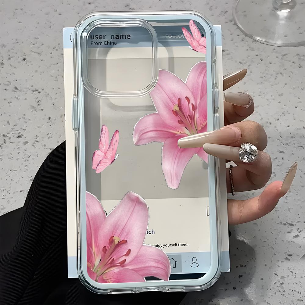 Романтичный Розовый Лилия Прозрачный Чехол Для Телефона Для iPhone 11 12 13 14 15 16 17 Pro Max 17 Air Plus 2 в 1 Конфетный Цвет Силиконовый Мягкий Чехол