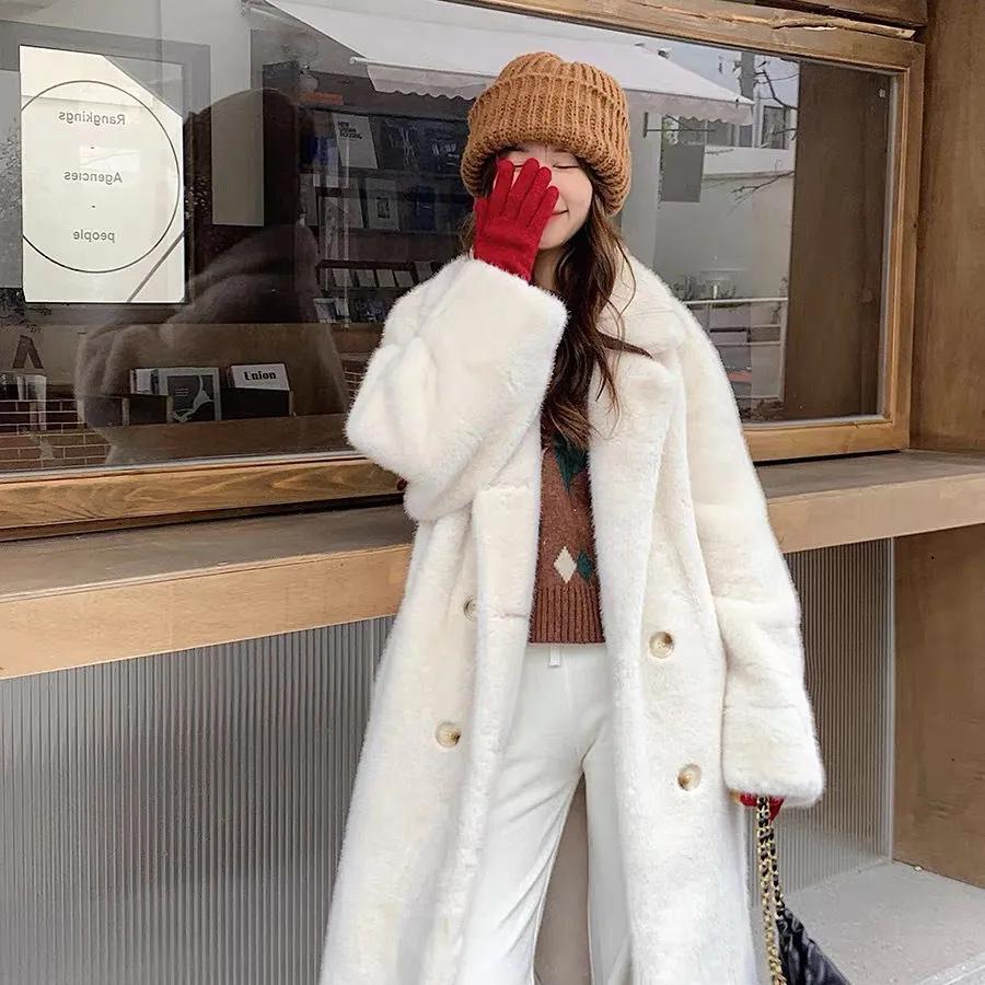 Women Autumn and Winter Loose Friendly Warm Coat Ladies Long Thick Temperament Suit Collar Coat
