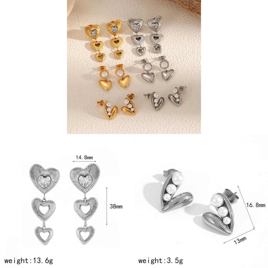 Stylish Heart Shape Stainless Steel Earrings With Sparkling Inlay For Women