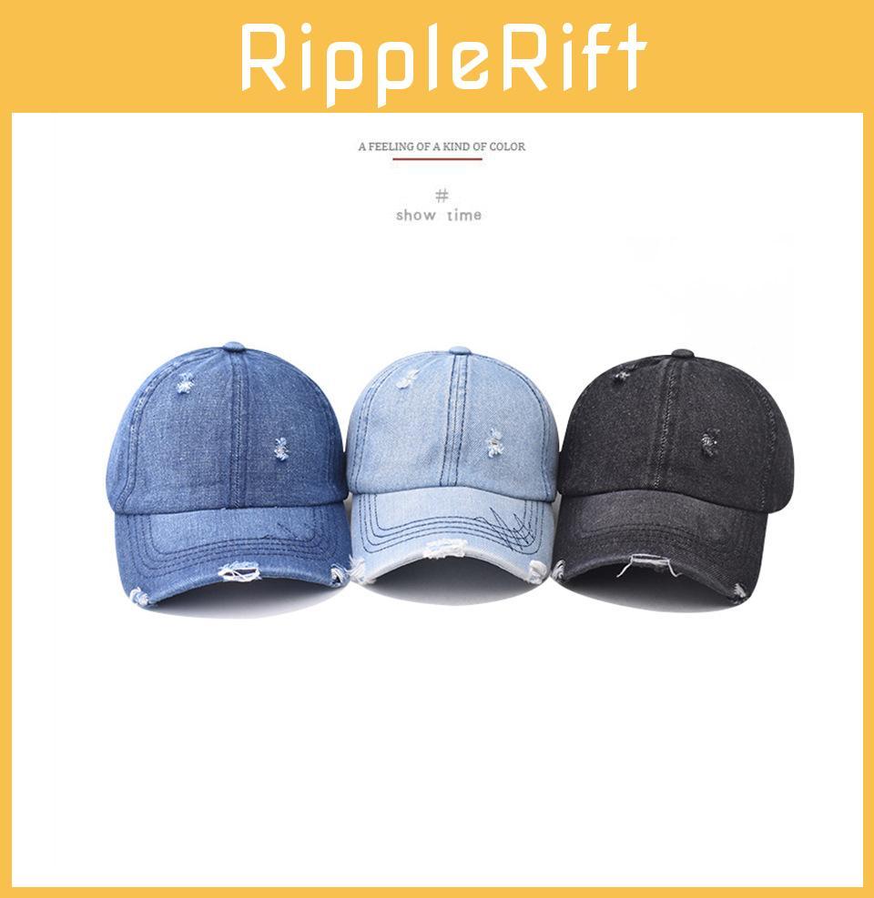 Damaged Fashionable Design Neutral Sunshade Denim Baseball Hat Outdoor For