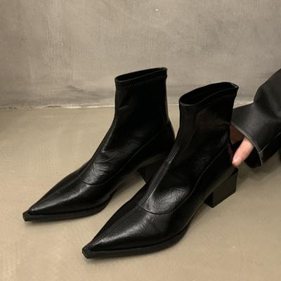 Кожаные зимние ботильоны для женщин на среднем каблуке, модная обувь, острый носок, зимние ботинки челси, трендовые гладиаторские женские ботинки Zapatillas