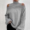 Women's Fashion Off-shoulder Sweater Pullover Loose Half-high Collar Long Sleeve Knit Cardigan