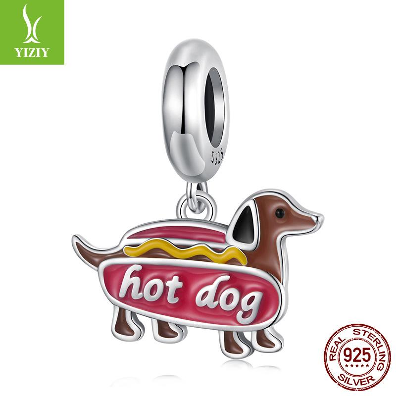 Dachshund Pendant S925 Silver Beaded Source Factory Diy Bracelet Accessories Beaded Jewelry