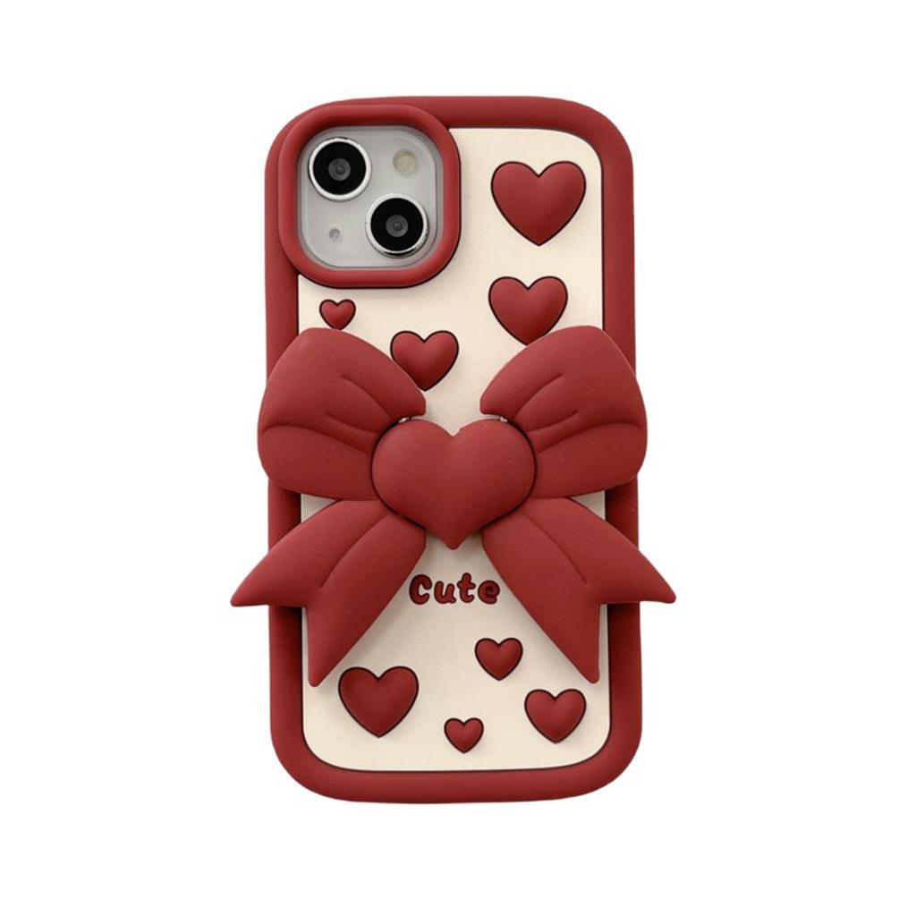 Cute Cartoon 3D Bow-knot Bracket Phone Case for iPhone 11 12 13 14 15 Pro Max 12 Pro 13 Pro 14 Pro Max Anti-drop Soft Silicone Cover