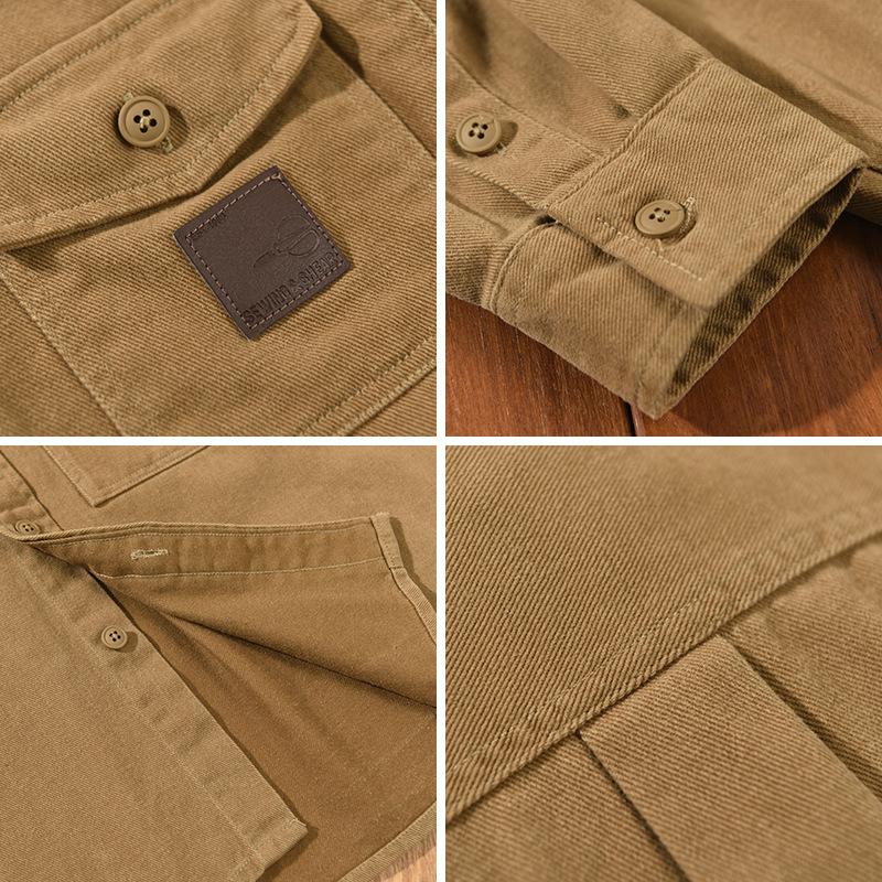 Рубашки-карго с длинным рукавом в японском стиле для мужчин, весна-осень, уличная свободная рубашка, 100% хлопок, рубашка на пуговицах, повседневная верхняя рубашка