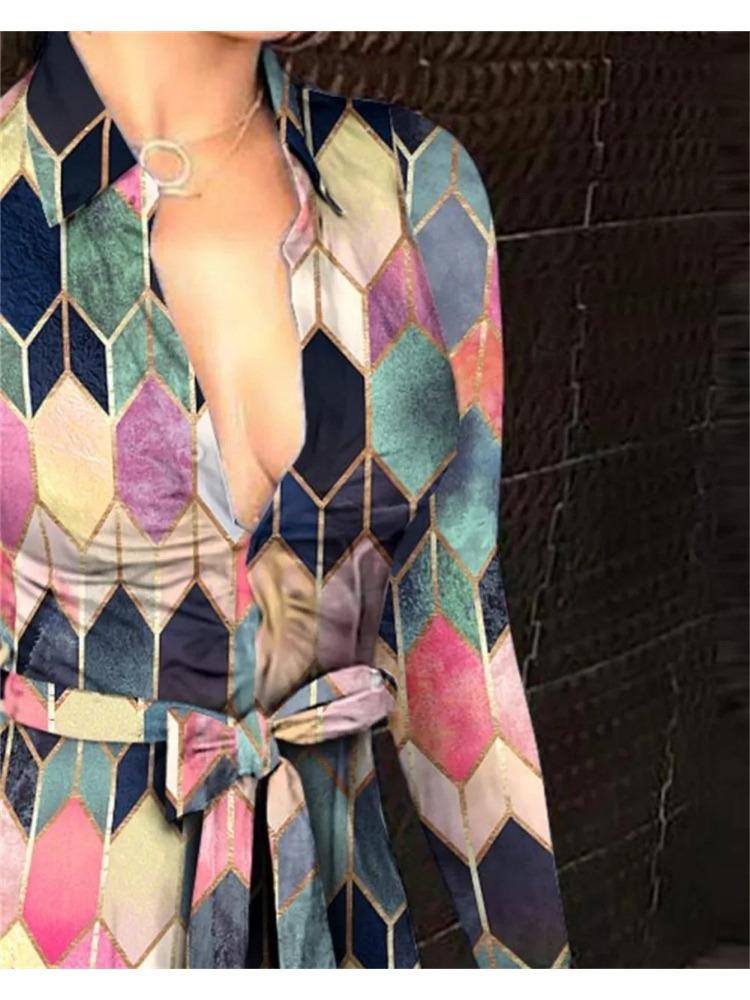 Летнее новое женское платье с длинным рукавом и V-образным вырезом, модное сексуальное с принтом