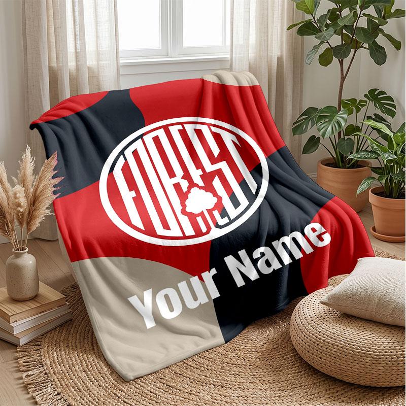 Nottingham Forest FC Custom Name Text Flannel Blanket Soccer Logo Personalized Fleece Throw Blanket Special Gift For Sofa Bedroom Home