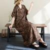 2025 Plus Size Summer Women Long Dress Oversized Loose Casual V-Neck Basic Leaf Printing Vintage Dress