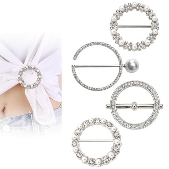4 шт., угловые завязанные пуговицы в форме круга, искусственный жемчуг, стразы, украшение для шарфа, кольцо
