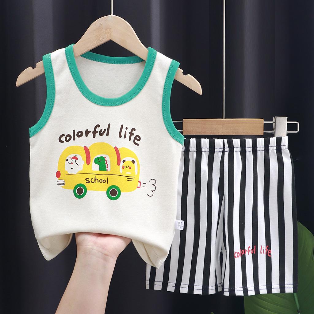 Children's Cotton Pullover Sets - Summer Boys' And Girls' Sleeveless T-shirts And Shorts Sets