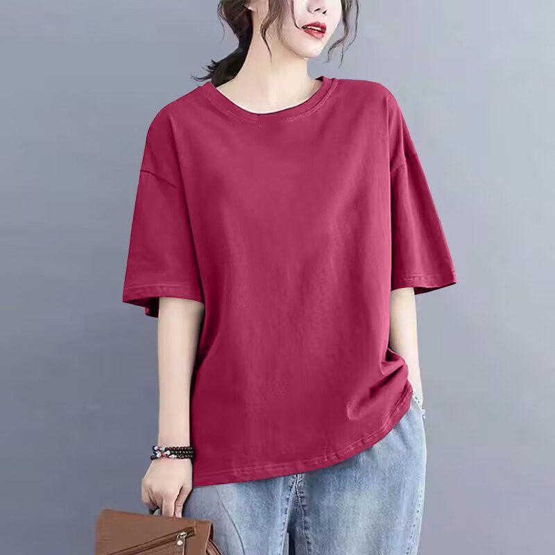 Foreign Trade Export Clearance 100% Pure Cotton Short sleeve Casual T-shirt Women Loose Fashion Clothes Temperament Half Sleeve Top Summer