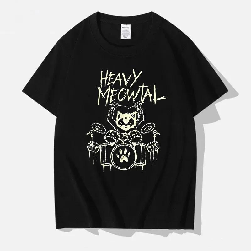 Tees Heavy Meowtal Cat Metal Music Gift Idea Funny Pet Owner T-Shirt Latest Printed Tops Shirt Cotton T Shirts for Boys Geek