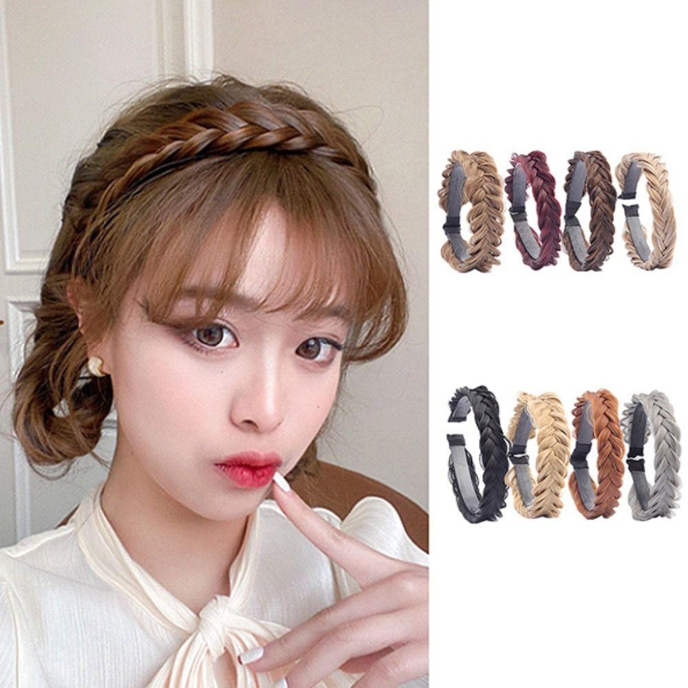 Style Braided Headband Twist Braid Hair Hoop Toothed Non-slip Hairband Wig Heat Resistant Wig