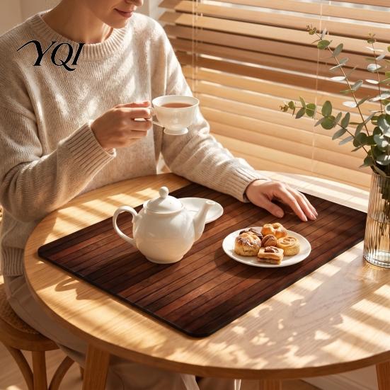 Diatom Mud Dish Drying Mat 3D Wood Grain Mat, Absorbent for Non Slip Kitchen Countertop Counter, Non-slip Heat Resistant Cup Coffee Pad Multi Purpose