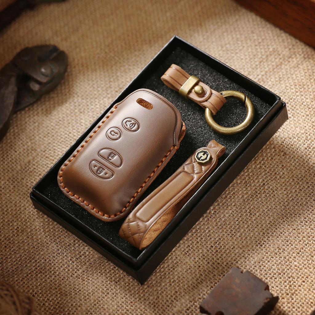 Retro Leather Key Cover for Toyota Prado and Camry