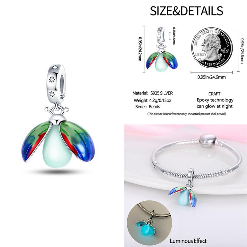 Charms Fit Diy Original Bracelet Real S925 Sterling Silver Beads Luminou Pendants Firefly Ocean Series Dangle Fine Jewelry