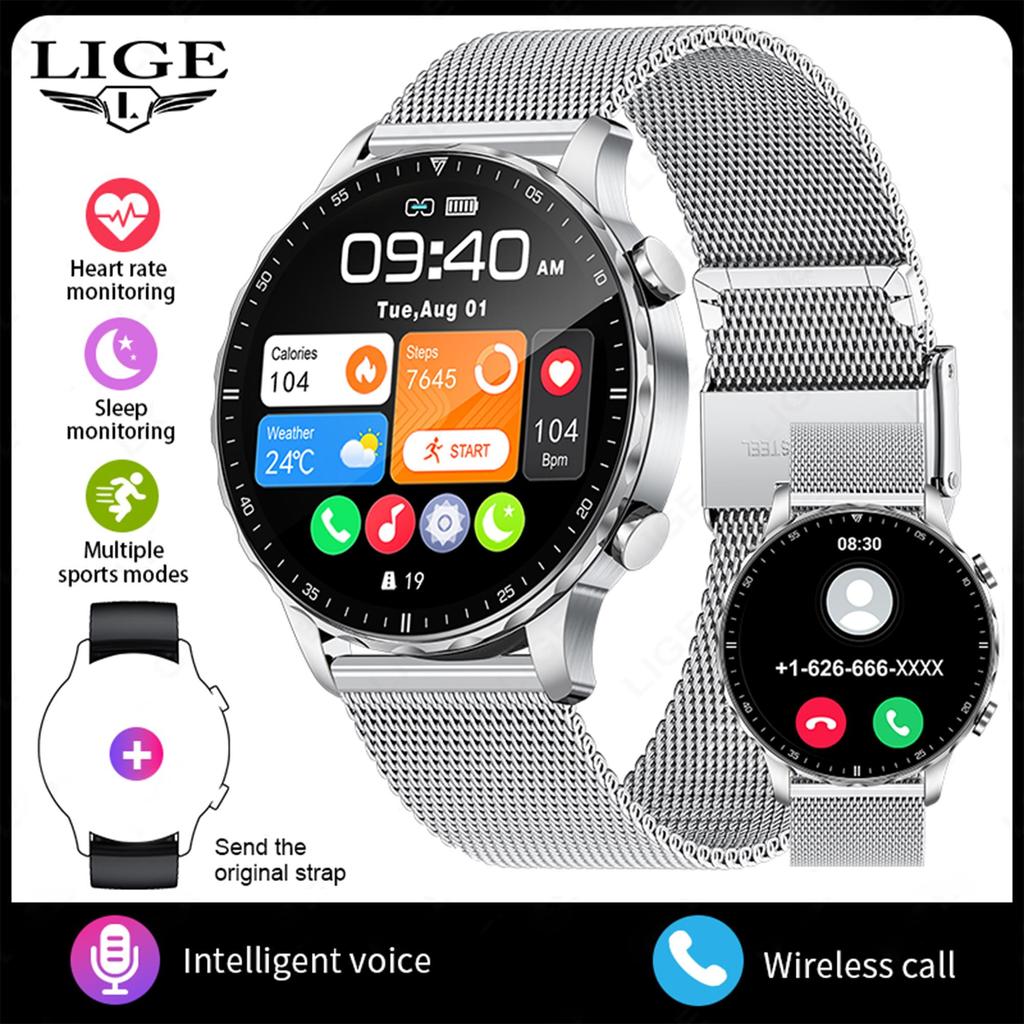 LIGE Новые умные часы мужские Bluetooth звонки обнаружение сердечного ритма спортивные водонепроницаемые умные часы