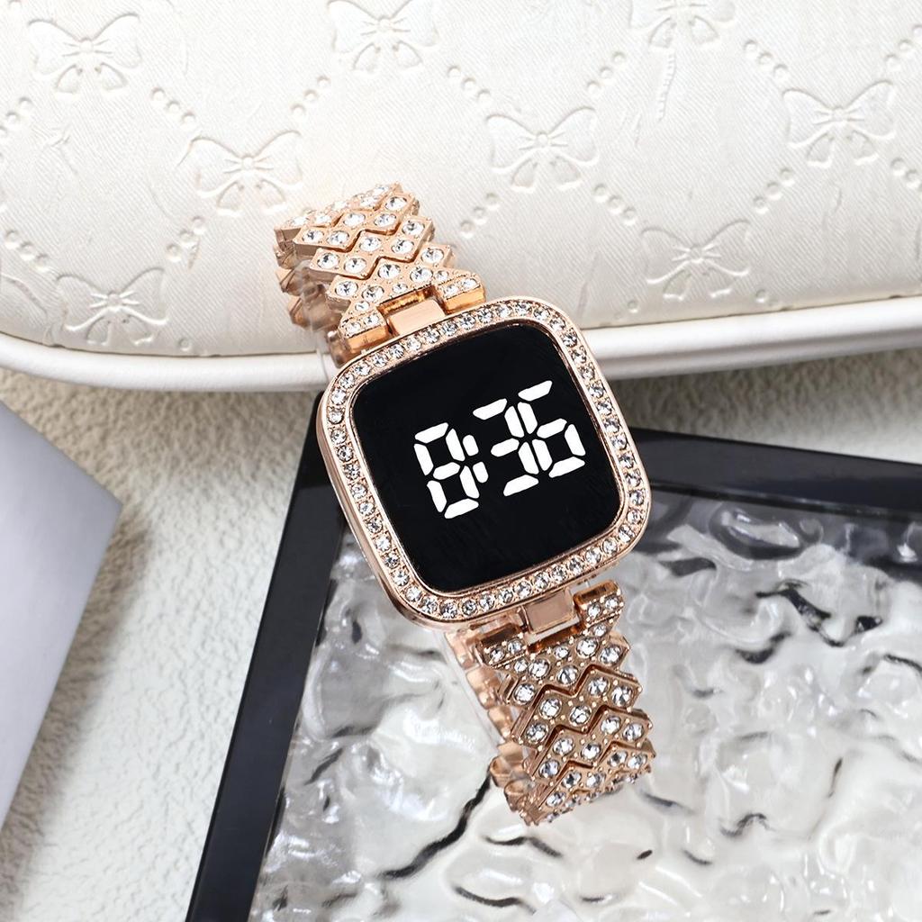 Свежие квадратные женские светодиодные сенсорные часы с бриллиантами