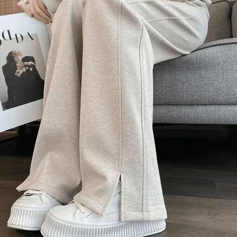 Брюки для женщин Эластичные с высокой талией Длинные брюки Большого размера Утепленные Эластичные Однотонные Универсальные Повседневные Брюки с широкими штанинами Брюки