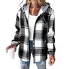 Women's Plaid Print Cardigan Long Sleeves Single-Breasted Thick Plush Warm Drawstring Hoodie Daily Casual Coat Fall Winter