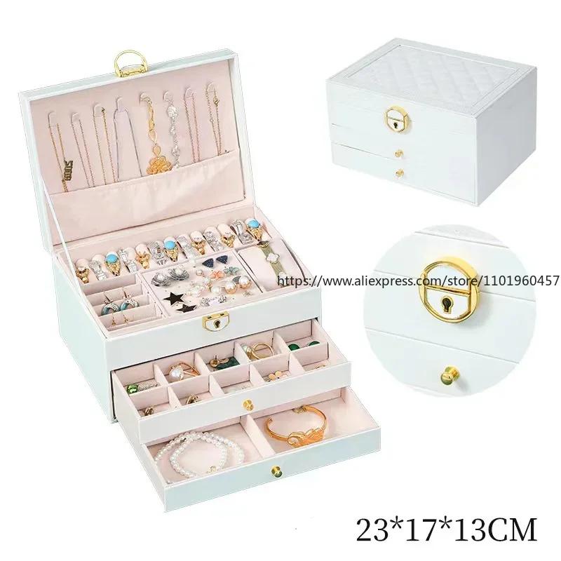 Large Capacity Light Luxury High-End Exquisite Jewelry Box 2025 New Necklace with Lock Earrings Anti-Oxidation Storage Box
