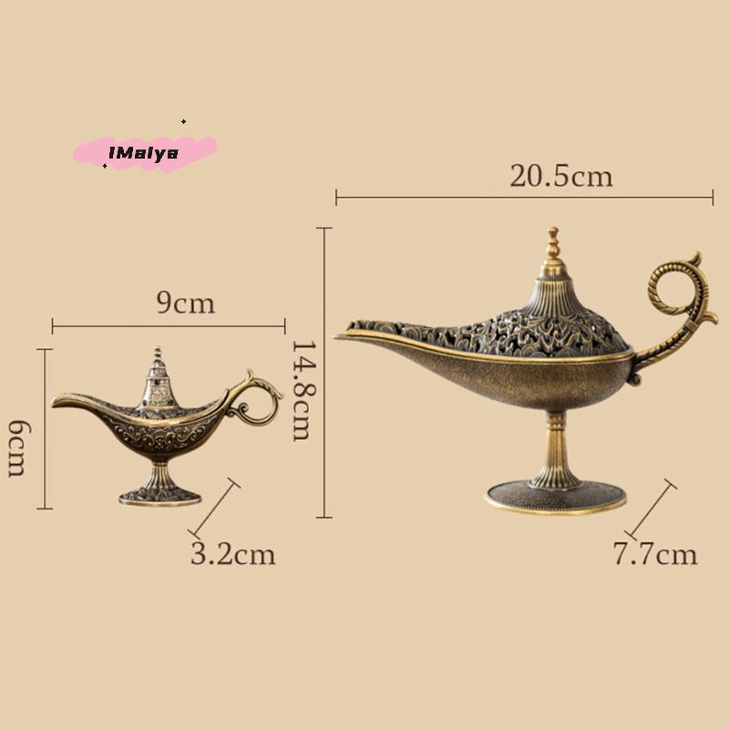 M-1pcs Antique Style Aladdin Lamp Metal Incense Burner Scented Unscented Candle Holder Home Decor Gift Arabic Incense Burner 7