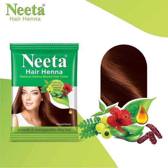 Neeta Hair Henna Colour Natural Brown Hair Color with 5 Natural Herbs, Ammonia Free Hair Colour for Women and Men (25g, Pack of 8)
