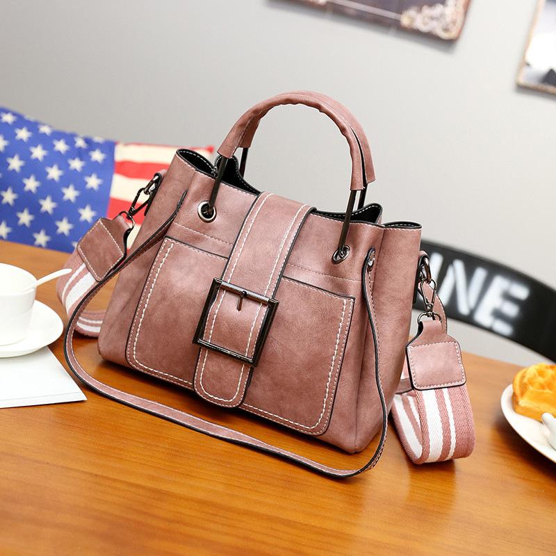 Модная сумка-ведро Модная ретро кожаная сумка через плечо из масляного воска Большая вместимость сумка через плечо Женская металлическая женская сумка