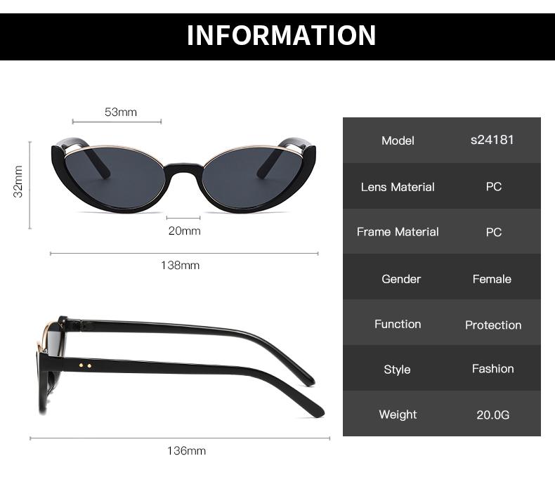 4pcs Pack Fashio Small Oval Sunglasses Women Cat Eye Half Frame Sun Glasses Outdoor Sports  Luxury Brand UV400 Shades Eyewear