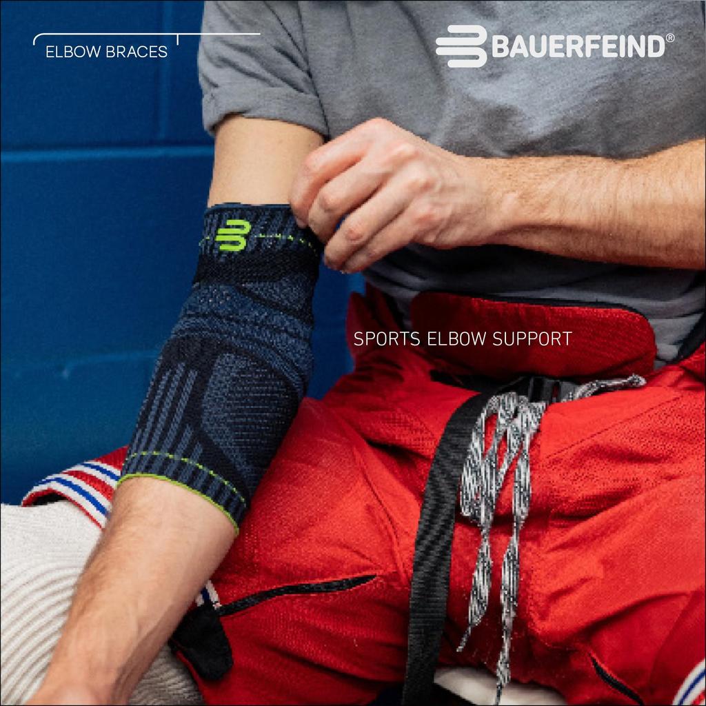 BAUERFEIND Sports Elbow Made in General Medical Silicone Pads on Both Sides of the Elbow to Stabilize the Elbow Joint Size Support, Germany, Device,