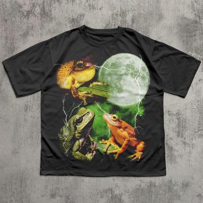 Three Frogs Retro Moon T-shirt, Vintage Graphic Tee, Gift for Nature Lovers, Frog Shirt, Toad Lover Tshirt, Gag Gifts