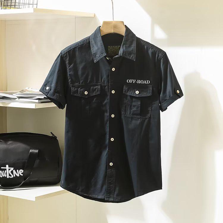 Men's Casual Solid Color Short-Sleeve Lapel Shirt