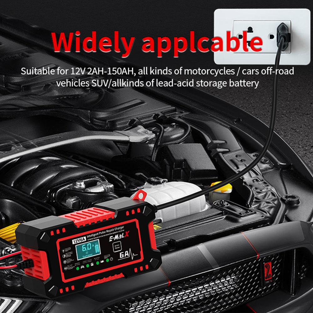 Voltage Temperature Detection For SUV Motorcycle Truck 12V 6A Digital LCD Display Car Battery Charger Intelligent Pulse Repair