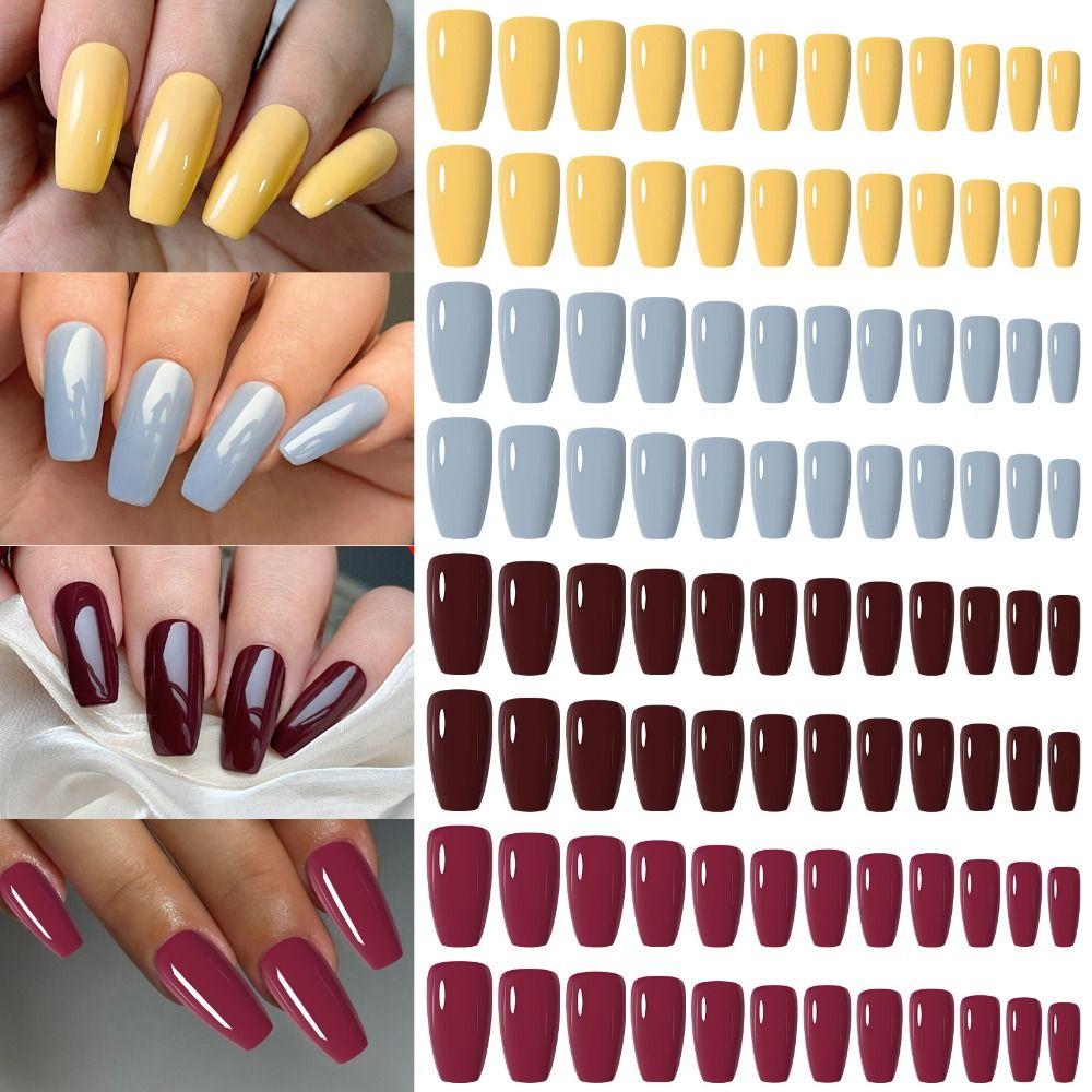 96pcs French Fake Nials Long Square and Ballerina Nail Tips Manicure False Nails DIY