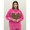 Simple Leopard Print Heart Womens Washed Sweatshirt Autumn Cotton Sportswear Casual Woman Streetwer Loose Clothes