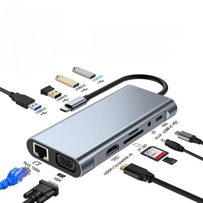 USB C HUB, USB C адаптер Dongle с 4K HDMI/VGA/Type C PD/RJ45/SD/TF кард-ридером для MacBook Pro/Air M1 iPad