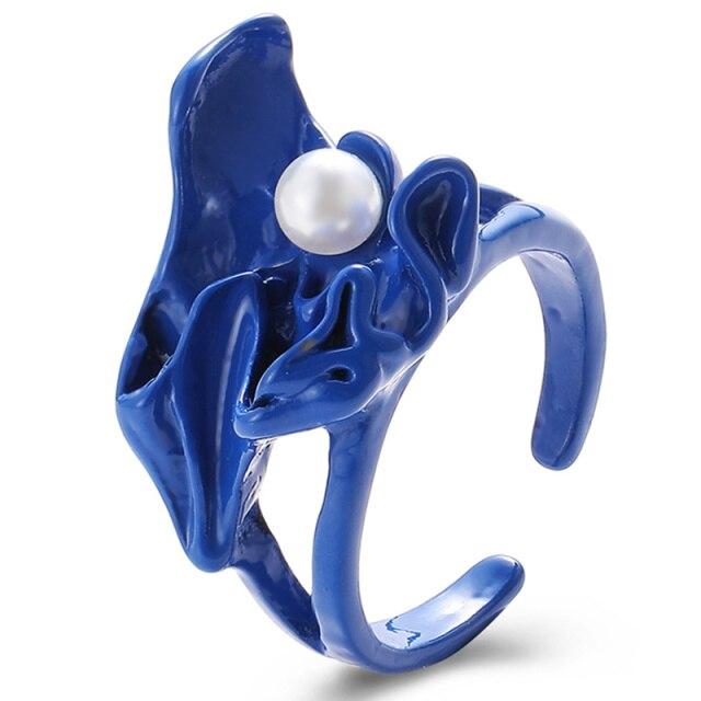 Ins Aesthetic, 5 шт./компл., синий цвет, тема, гипербола, толстые акриловые кольца из смолы, набор для женщин, девчачьи модные кольца для вечеринок «сделай сам», ювелирные изделия