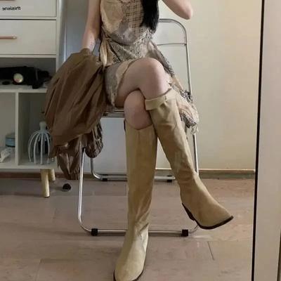 Модные ботинки на среднем каблуке осенние женские ботфорты Зима 2024 Женские длинные сапоги Распродажа Обувь New Rock PU Ботинок по акции Готика