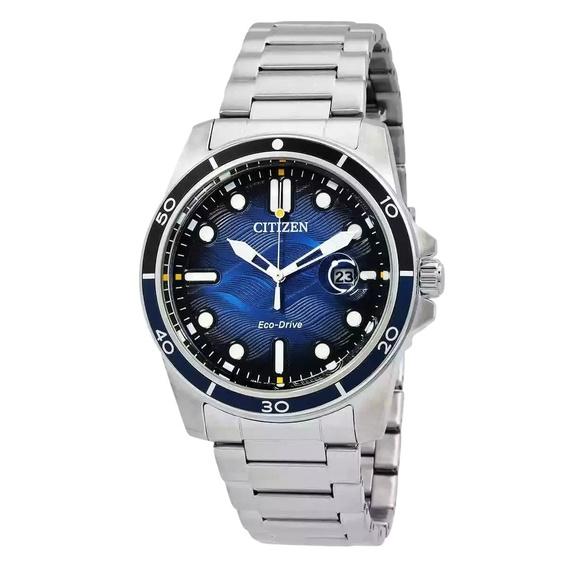 Citizen Часы мужские из нержавеющей стали с синим циферблатом Eco-Drive AW1810-85L 100M