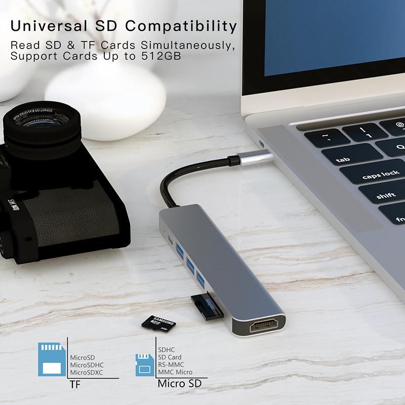 Портативная док-станция 7-в-1 Type-C: Дисплей, Зарядка, Зеркалирование экрана - Алюминиевый сплав