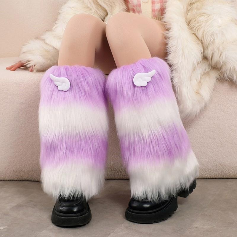 Anime Cute 3D Wing Boot Cover Women Girls Japanese Colorblock Plush Leg Warmer