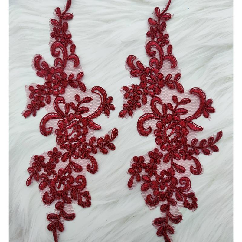 Кружевная аппликация Пришивная нашивка Ткань 1 пара Вышивка Цветок Изысканная отделка Нашивки Поделки Наклейки Сумка Платье Украшение Оптом