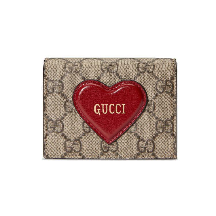 Gucci Valentines Day Collection Vintage Logo 3D Heart Decoration Double Fold Flap Canvas And Leather Card Holder Women Card Holder 648848-20QAS-8570