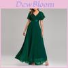 Chiffon Spring Summer Long Dress With Deep V Neck And Ruffle Details For Formal Events