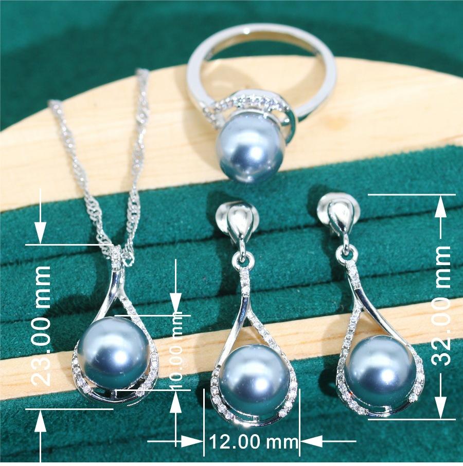 Hip-hop Bride Zircon Pearl Necklace Earring Ring Three Piece Set