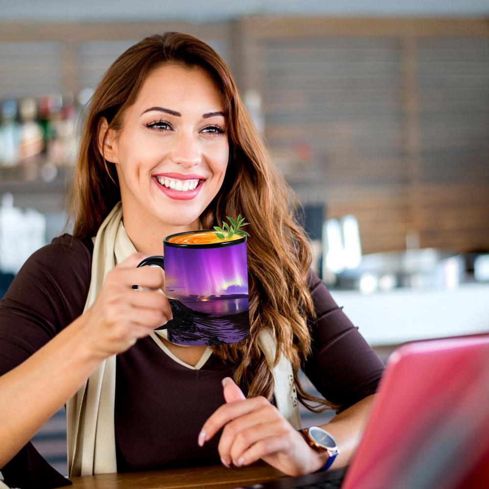 Теплоизменяющаяся кружка Reveal, меняющая цвет, керамическая кофейная чашка с дизайном «Северное сияние», холодный кофе, чай, магия, меняющая цвет, керамическая чашка