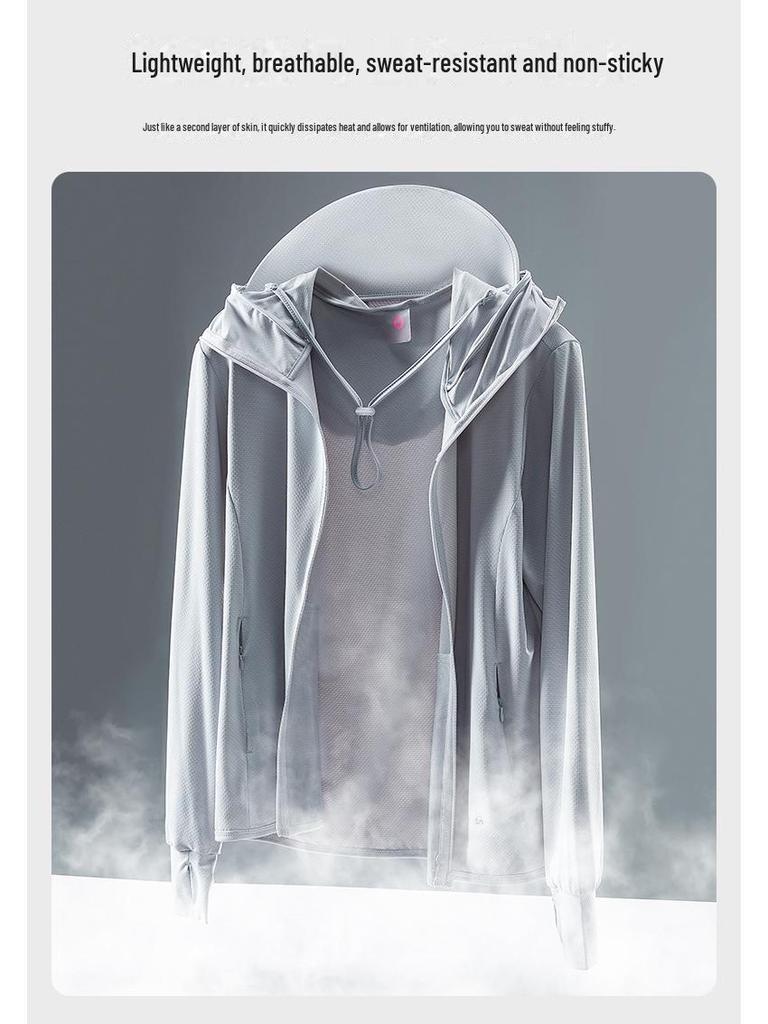 Мужская и женская спортивная ветровка с защитой от ультрафиолета и шапкой - ультратонкий ледяной шелк, эластичный, большой размер