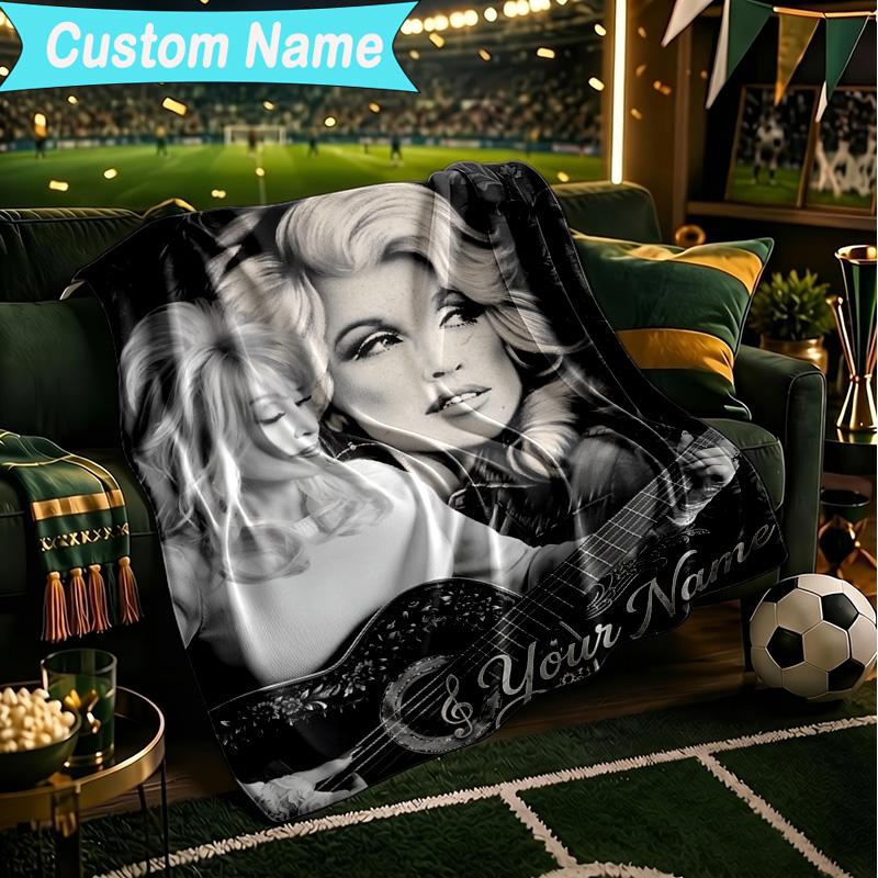 1PC Custom Name Blanket Dolly-Parton Leopard Print Flannel blankets Patterns Throw Blanket All-Season Soft Gift for Couch, Bed, Camping, Birthday gift